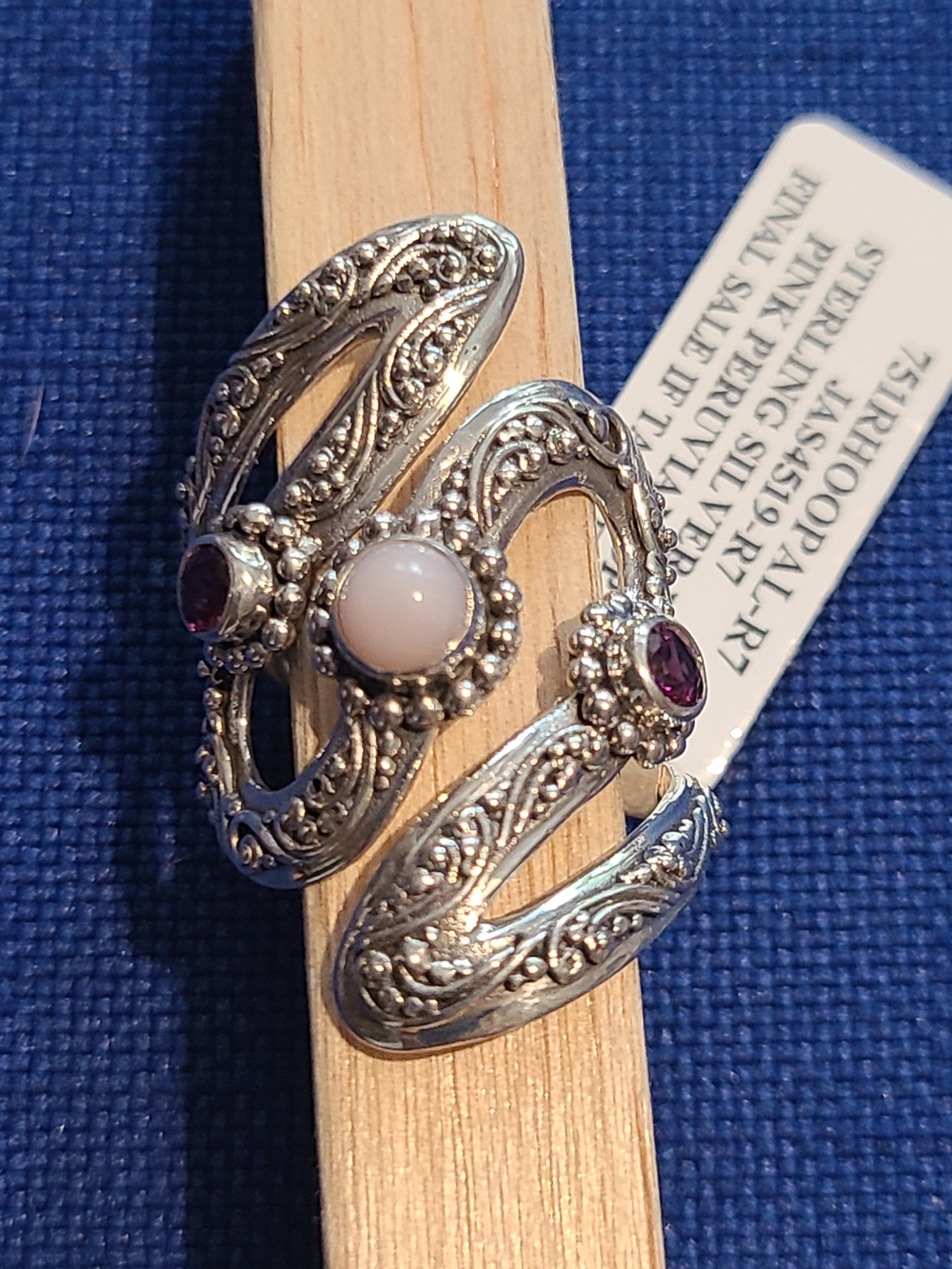 Sarda Sterling Silver "Allure" Ring With Ethiopean Pink Opal Sz 7
